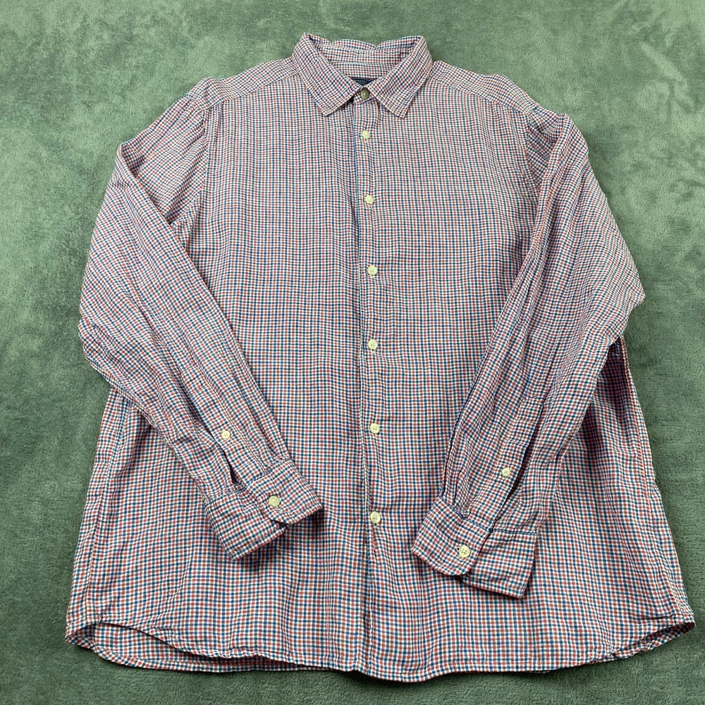 Vineyard Vines Mens L Button Down 100% Linen Shirt Gingham Plaid Long Sleeve
